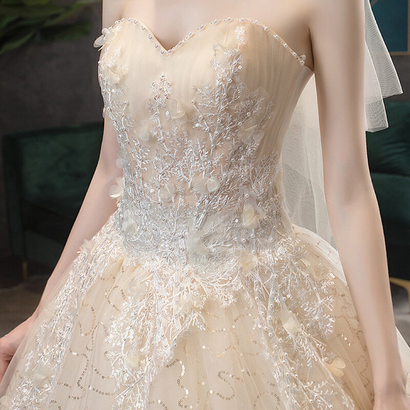 2024 nowy biustonosz panny młodej elegancka suknia ślubna z ogonem szczupła prosta i hojna w stylu leśnym ślubna lekka suknia ślubna
