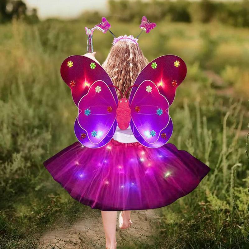 Wróżka kostium księżniczki dziewczyny kostium księżniczki z pałąkiem na głowę mała wróżka księżniczka element ubioru do odgrywania ról LED Light Up kostium zestaw