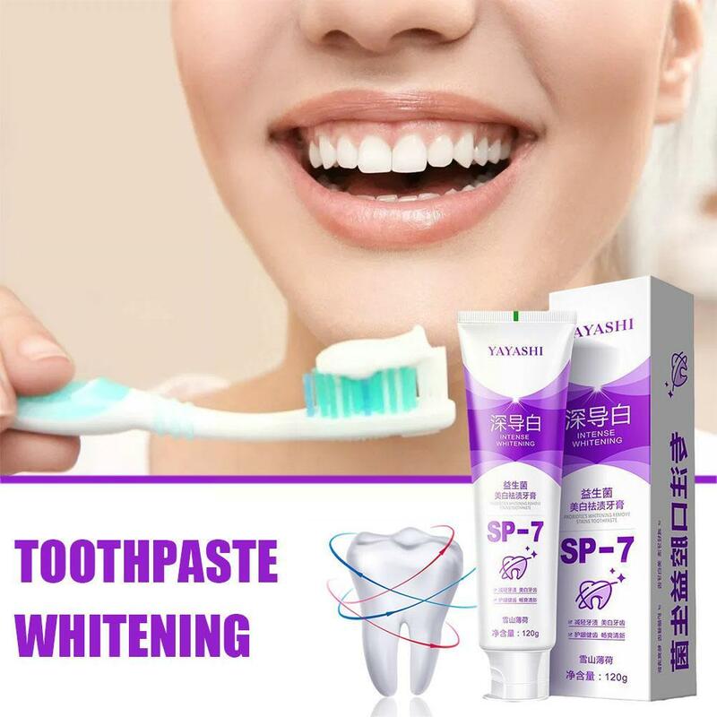 ยาสีฟันฟอกสีฟันเคลือบฟันโปรไบโอติกแก้ไข SP-7ลดคราบฟัน J5F6อย่างเข้มข้นสีเหลือง