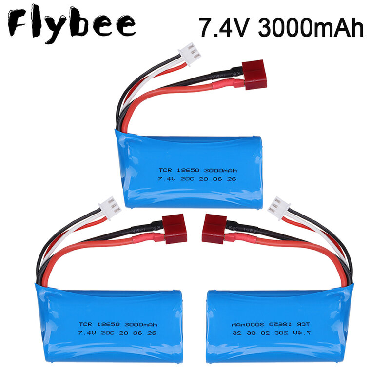 1/2/3 pcs lipo Battery for Wltoys 104009/10428 /12428/12423 RC Car Spare Parts Accessories 7.4V 3000MAH 18650 2S T Plug battery