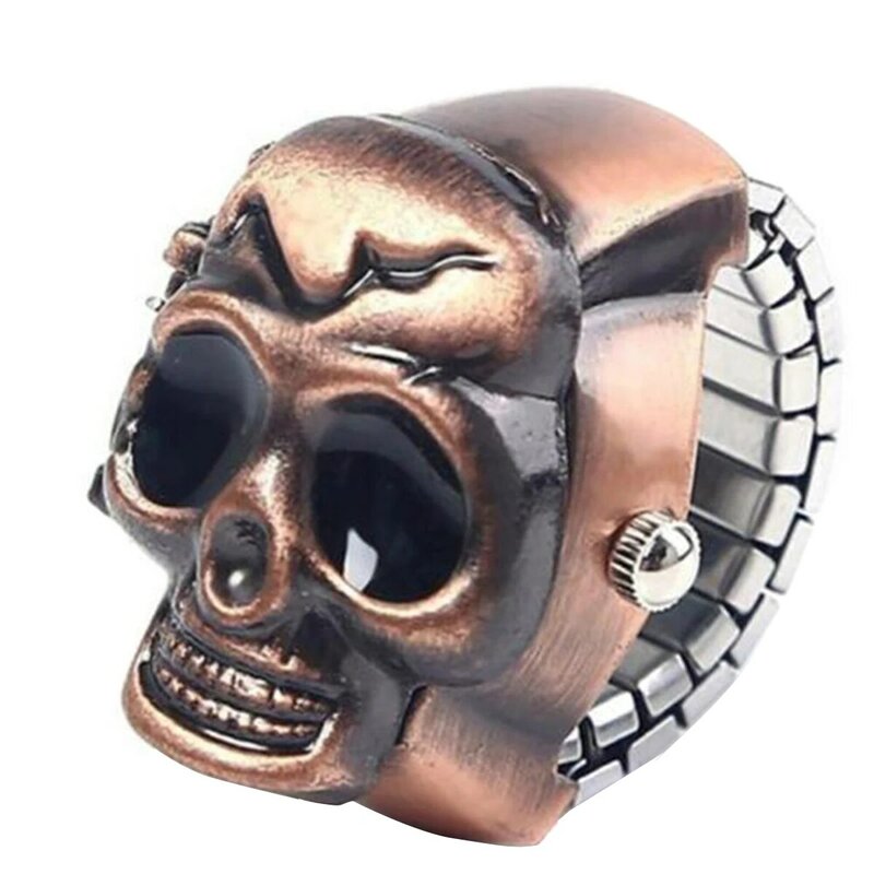 Cool Men's Retro Punk Elastic Skull Finger Ring Clamshell Quartz Watch Gift