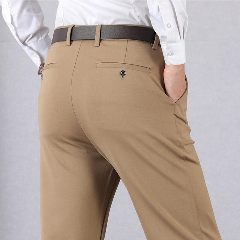 Pantalones de traje de negocios clásicos para Hombre, pantalones de trabajo de longitud completa con bolsillo, Pantalones rectos de cintura alta sólidos, pantalones formales de oficina