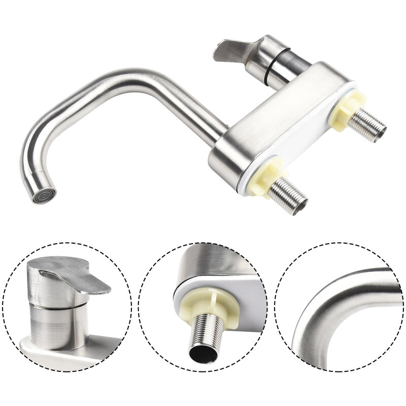 Tap Faucet Basin Sink Tap Accessories Single Handle Sink Faucet 2 Holes 304 Stainless Steel Cold And Hot Mixer