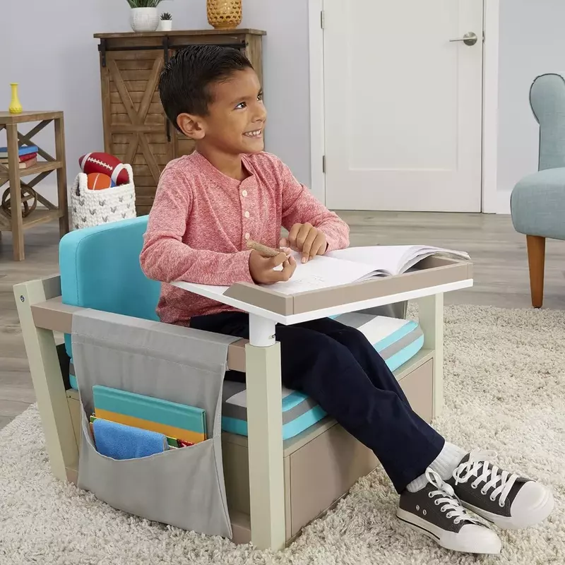 เบาะผ้าโต๊ะสำหรับเด็ก2-in-1สนุกและเรียนโต๊ะไม้จริงแบบหมุนได้พร้อมชุดเก้าอี้ดีไซน์ทันสมัยขนส่งฟรี