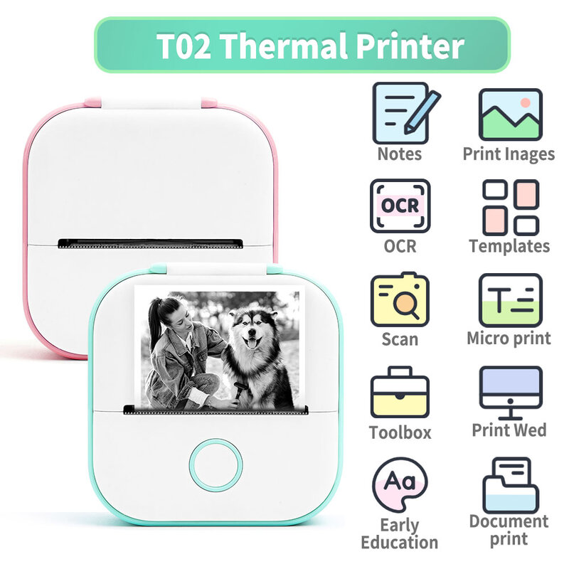 Phomemo-Impressora Portátil Inkless Mini Sticker, Impressora Térmica de Bolso, Compatível com Android, iOS, Impressão Instantaneamente Divertida, T02