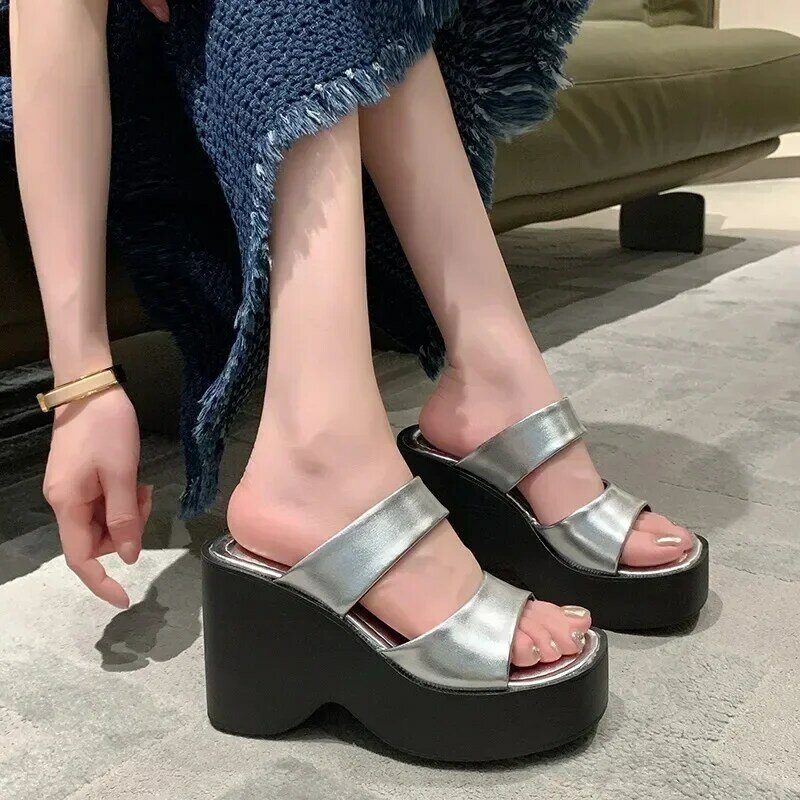 Zapatillas modernas de suela gruesa para mujer, zapatos formales de cuña Ultra alta con punta abierta, gran oferta, 2024