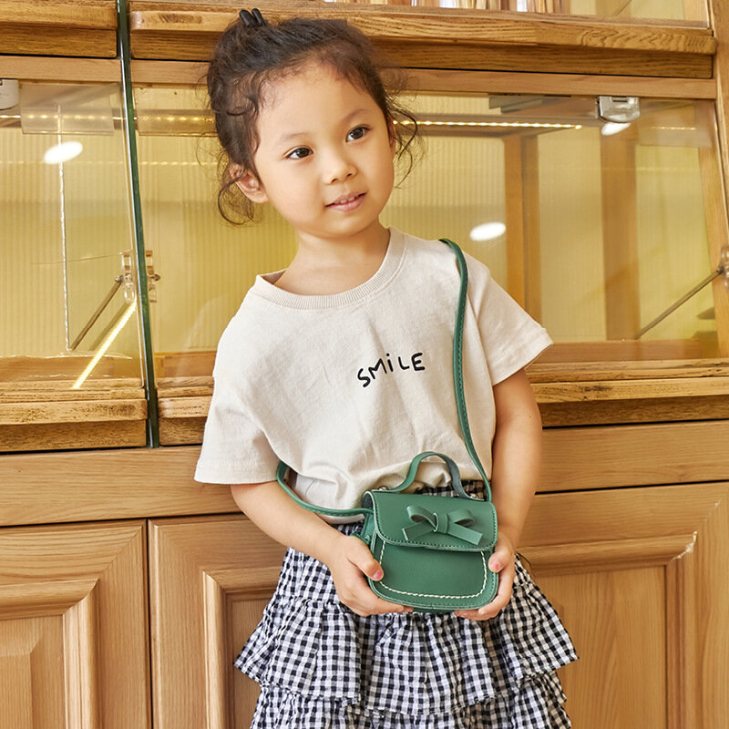 Cute Kids Messenger Bag Bow-tie Pink Leather Shoulder Bag Girls Small Crossbody Purse Children Causal Shoulder Bag Mini Bag