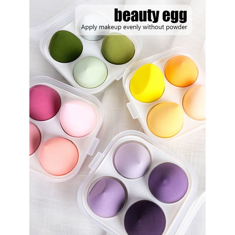 Caja de juego de huevos de belleza de 4 piezas, suave, seco y húmedo, de doble uso, esponja de polvo no absorbente, maquillaje, huevo cortado, soplo