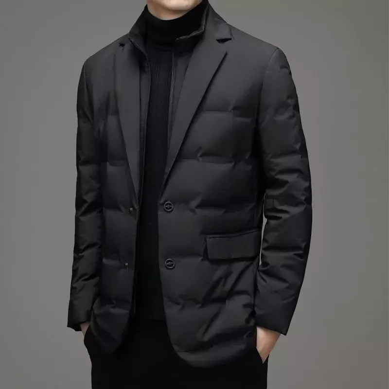 2024 Men's Winter New Fake Two-Piece Warm blazer Business Leisure Warm Stand-up Collar down Jacket