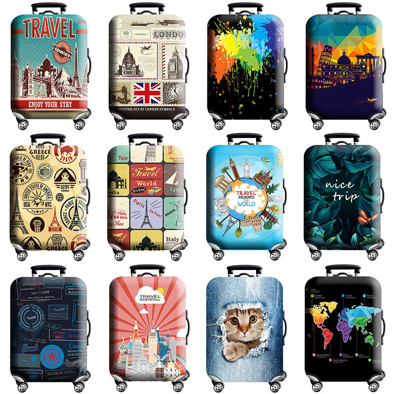 Dikke Elastische Wereldkaart Bagage Beschermhoes Rits Pak Voor 18-32 Inch Tas Koffer Covers Trolley Cover Reis Accessoires