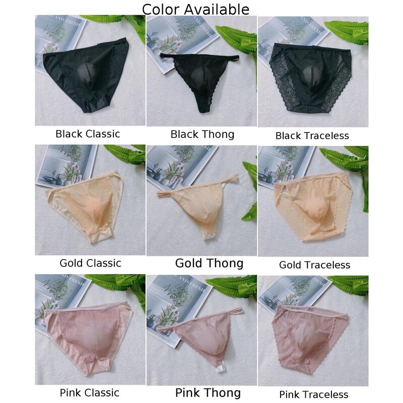Sexy Lingerie Lace Transparent Briefs Thongs Underwear For Men Sissy Pouch Panties  Briefs Pump Man Glossy Panties