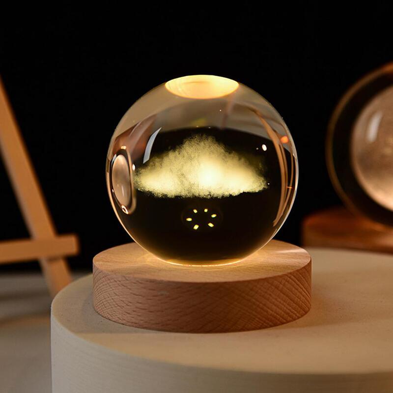 Decorazione a sfera finta luce notturna a sfera con sistema solare inciso in 3d con Base in legno lampada a Led decorazione da tavolo compleanno per lo spazio
