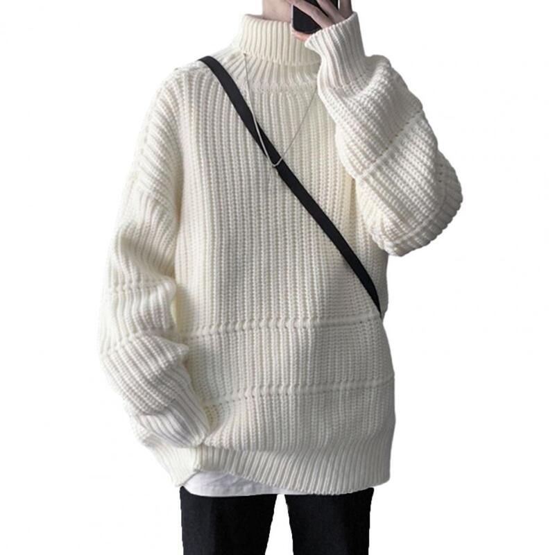 Suéter de malha elástica masculino, gola alta, proteção para o pescoço, quente, anti-encolhimento, pulôver macio, outono, inverno, outono
