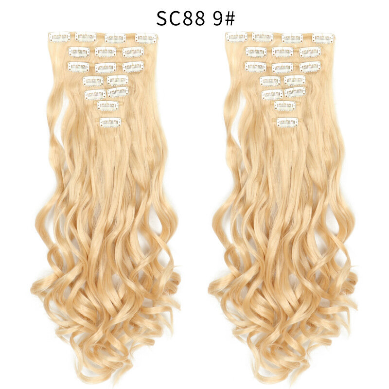 Nowa moda siedmioczęściowa 16 zestaw kart długie kręcone włosy damskie peruki z włókna chemicznego włosy duże fale codzienne dopasowywanie