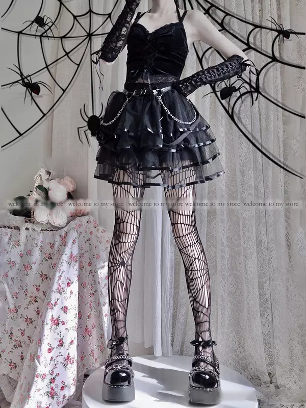 Donne ragazze Goth Punk Sexy Lolita calze a rete collant Harajuku Spider modello Web collant Halloween calze a rete Leggings