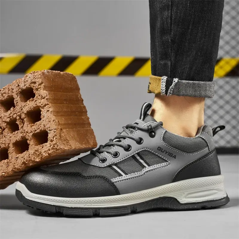ใหม่2024รองเท้าเพื่อความปลอดภัยลิ้นรองเท้าเหล็กรองเท้าผู้ชายที่ทำงานกันชน, รองเท้าผ้าใบน้ำหนักเบากันแตกไม่สามารถทำลายได้