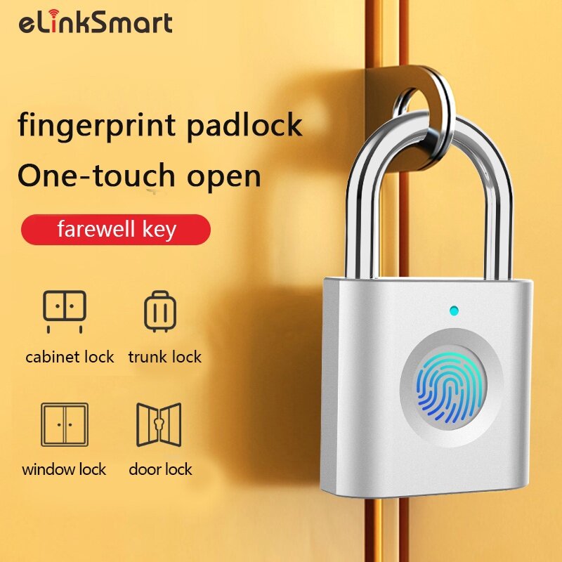 eLinkSmart Mini Fingerprint Padlock Smart Waterproof Button Cabinet Door Lock Wardrobe Luggage School Bag Toolbox Gym Locker
