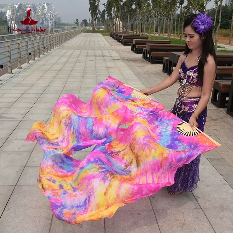 Окрашенная 100% натуральный шелк Веерная Фата для женщин танец живота представление веер танец живота костюмы и аксессуары пара