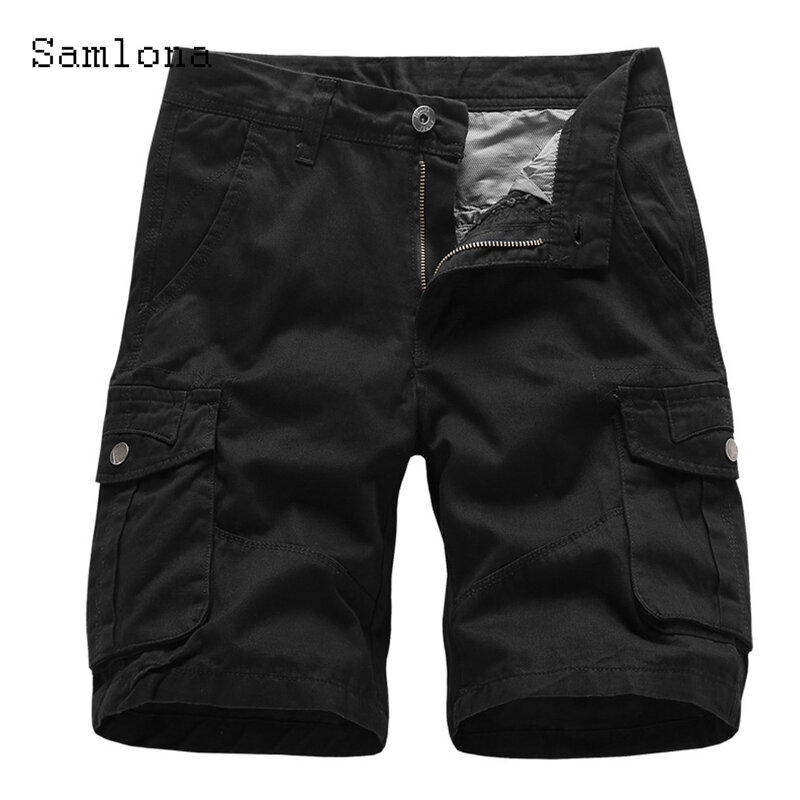 Samlona-pantalones cortos con cremallera para hombre, Shorts hasta la rodilla, color caqui y gris, talla grande, a la moda, novedad de verano 2023