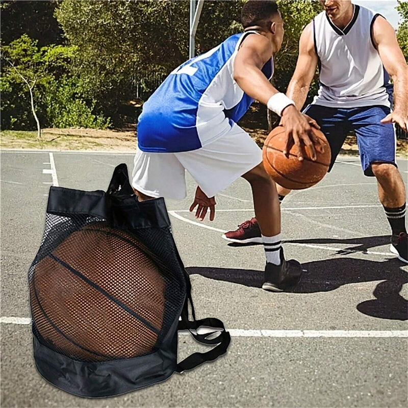 Tas ransel basket portabel, tas jaring penyimpanan sepak bola, tas selempang bahu bola voli luar ruangan