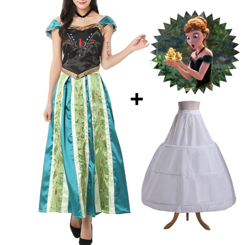 Vestido de princesa Anna para mujer, disfraz de Halloween, Navidad, disfraz de coronación