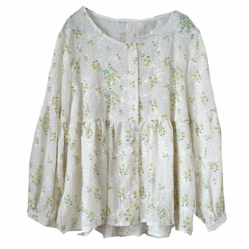 2024 Spring/summer Embroidery Fashion Print Lantern Sleeve Shirt Women's Design Sense Chiffon Top Cardigan