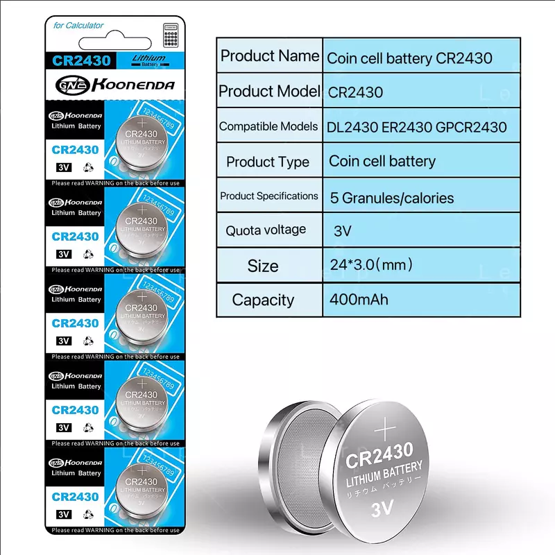 Batería de botón CR2430, juguete de control remoto, alta electrónica, 3V, litio, manganeso