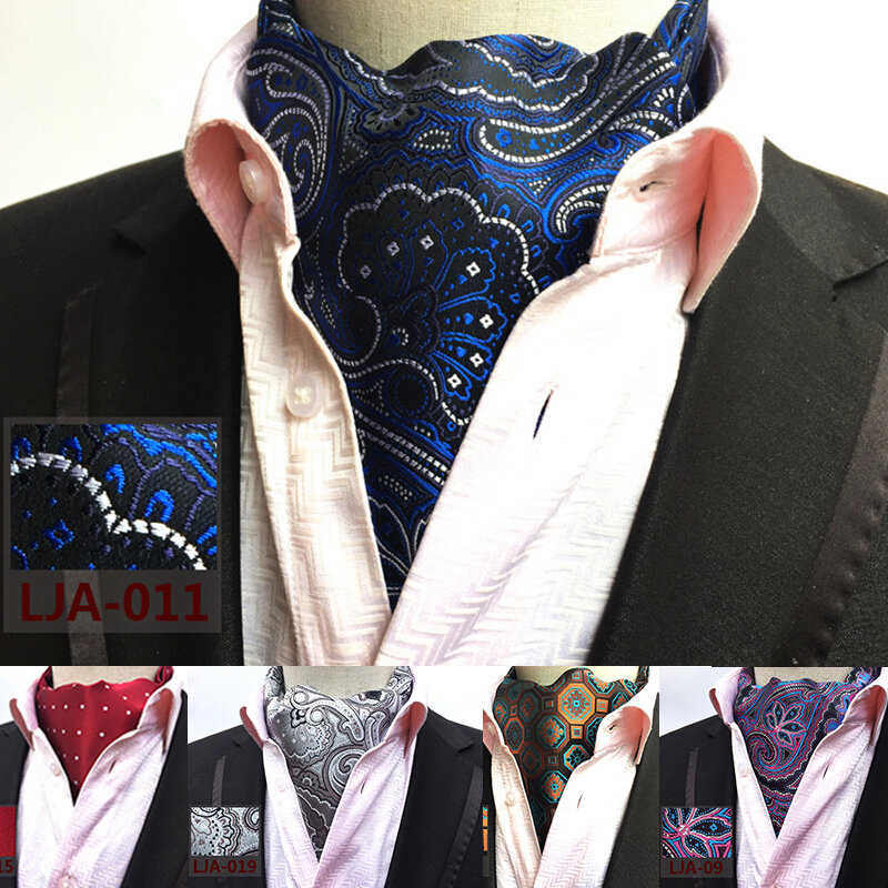 Jakość męska Self Ascot krawat Vintage czerwony wzór Paisley geometryczna kropka żakardowa krawat dla mężczyzn wesele Business Party szalik
