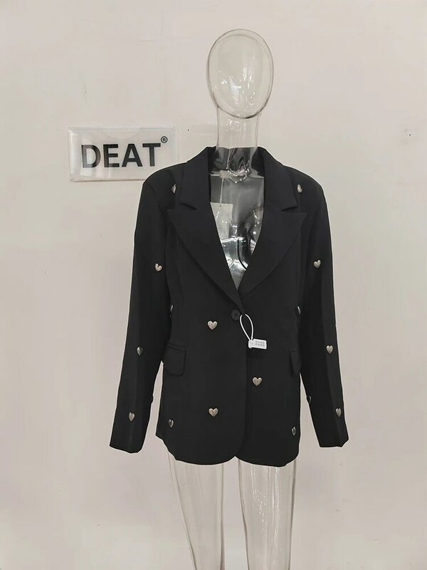 DEAT Fashion Women Blazer colletto dentellato maniche lunghe bottone singolo 3D Love Rivet Decoration Suit giacche autunno 2024 nuovo 7 ab858