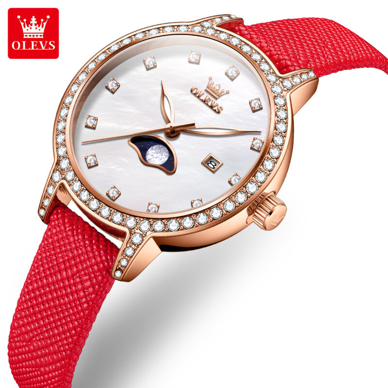 OLEVS 5597 Fashion orologio al quarzo regalo cinturino in pelle calendario con quadrante rotondo