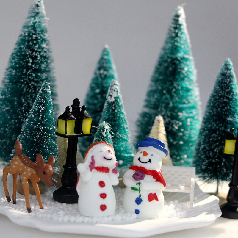Poppenhuis Miniatuur Kerstboom Sneeuwpop Straatlamp Decor Ornament Micro Landschap Sneeuwscène Nieuwjaar Decor Accessoires
