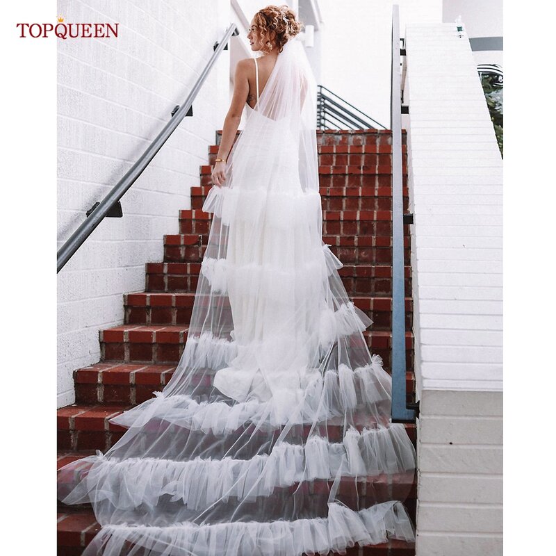 TOPQUEEN V117A Bridal Veils Soft Tulle Veil Cathedral Length Single Tier Raw Edge Wedding Veil Retro Veil Wedding a Lot