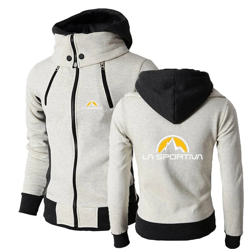 2024 Spring and Autumn men's La Sportiva Logo printed personalized double zipper design casual sports loose solid color hooded p