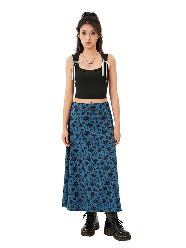 Women s 2024 Bohemian Long Skirts Elastic High Waist A Line Maxi Skirts Summer Casual Pleated Flowy Skirts