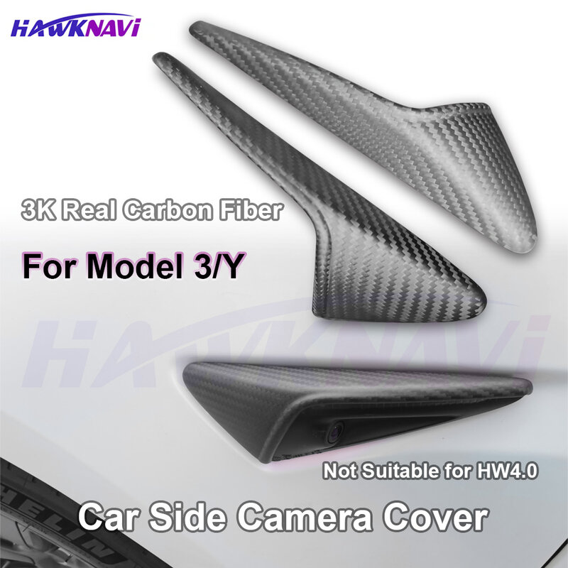 Hawknavi Real Carbon Fiber Side Camera Cover for Tesla Model 3 Model Y 2023-2017 Turn Signal Trim Cover Exterior Accessories