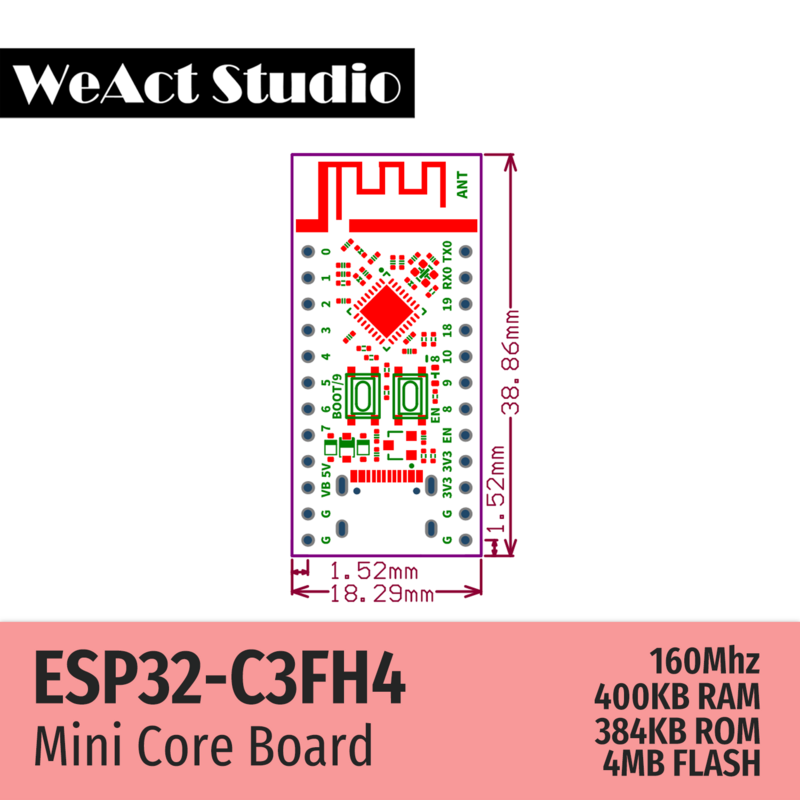 WeAct-Placa de desenvolvimento sem fio com Wi-Fi, Módulo compatível com Bluetooth, Módulo sem fio, ESP32, ESP32C3, ESP32-C3FH4