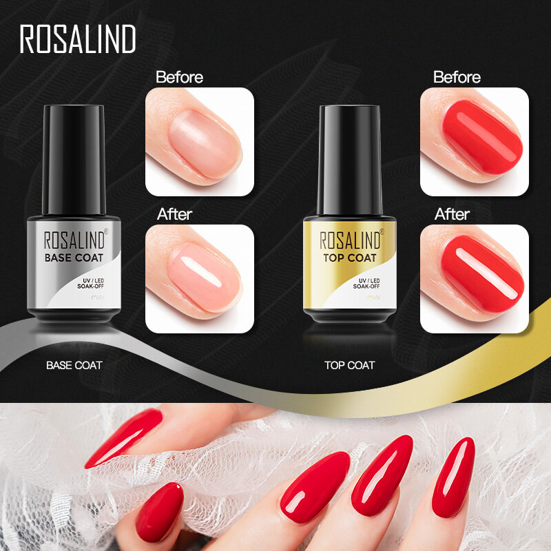ROSALIND-Vernizes em Gel Manicure Nail Art, Revestimento Superior e Base, UV Soak Off, Reforço, Semi Permanente, 7ml