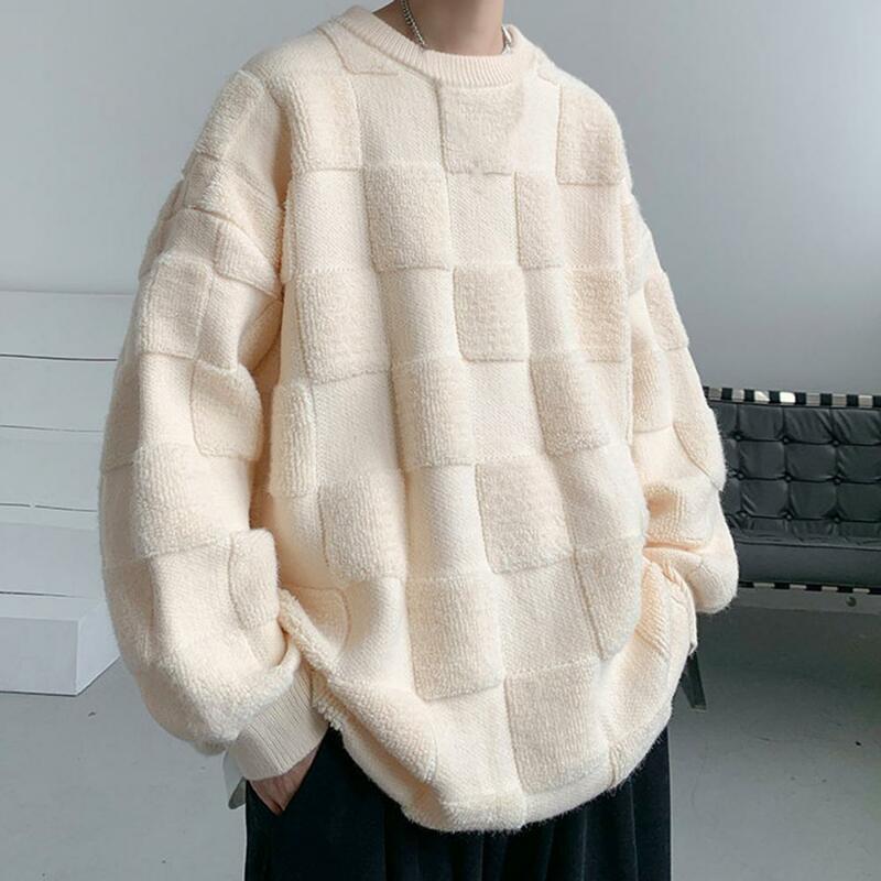 Men Sweaters Round Neck Solid Color Patchwork Casual Pullover Sweater Warm Winter Pullover Autumn Harajuku Retro Casual Sweaters