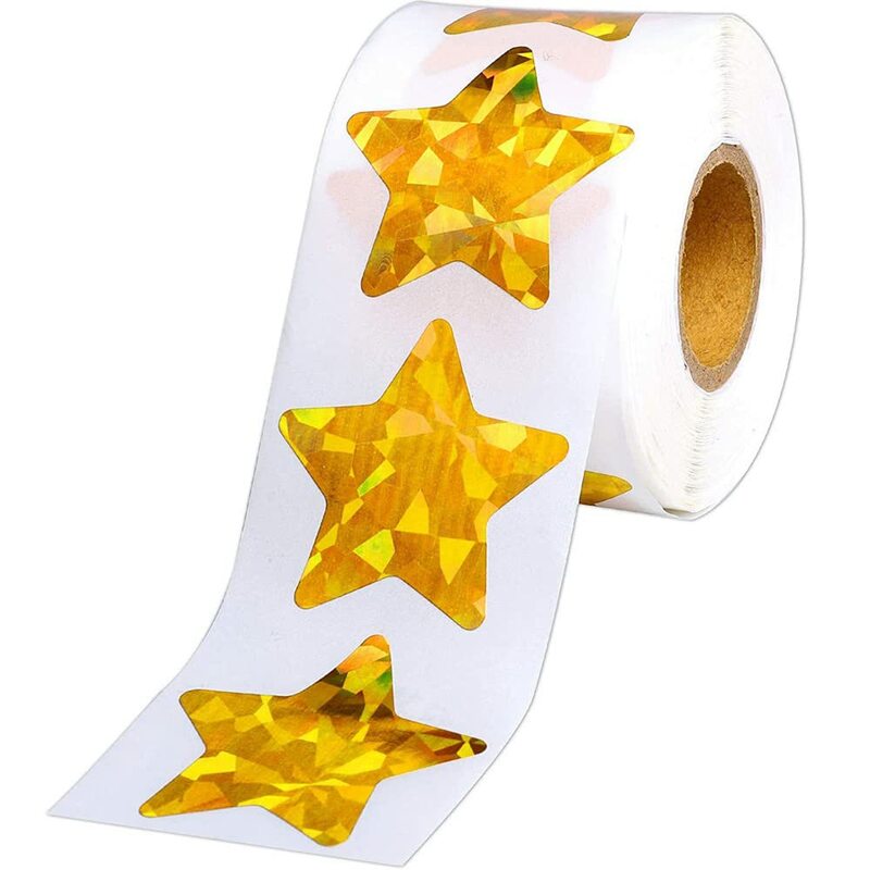 500 Pcs/Roll Gold Star Face Sticker For Kids Reward Sticker Shiny Sparkle Star Labels Adhesive  Sticker Label Gift Decoration
