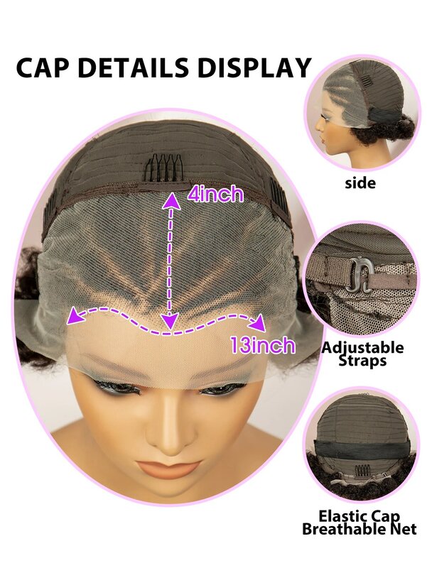 Peluca de cabello humano Afro rizado con trenzas para mujer, postizo de encaje transparente, 6 pulgadas, 13x4, HD, 250% de densidad