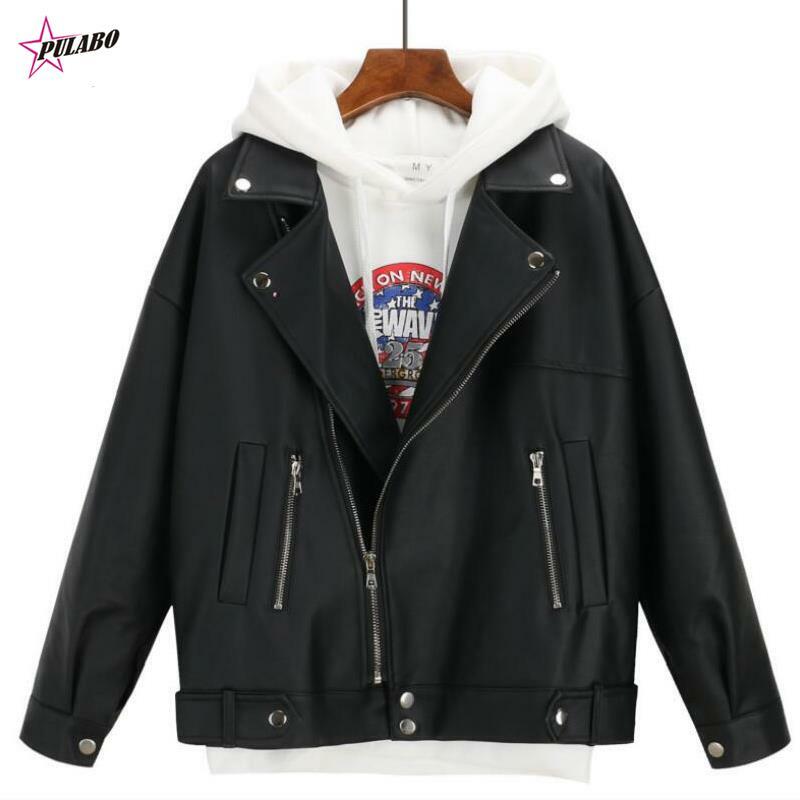 PULABO 여성용 오버사이즈 가죽 재킷, 한국 스타일, 인조 코트, 블랙 아웃웨어, y2k, 가을, 겨울