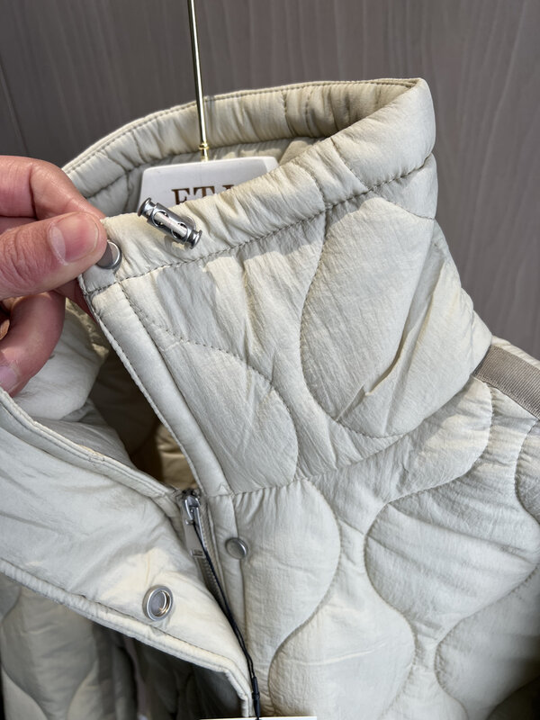 여성용 퀼트 코트, ETJ 2024traf 퀼트 재킷, 넥타이, 베이지 드로스트링, 하이넥 포켓 클립, 코튼 재킷, 신제품