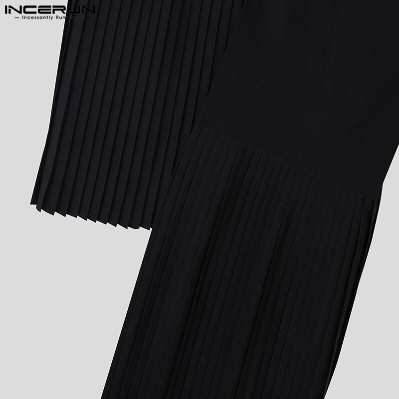 Блейзер INCERUN мужской плиссированный, с V-образным вырезом и длинным рукавом, в стиле пэчворк, повседневные Асимметричные костюмы, Мужская Уличная одежда, тонкие пальто, 2023