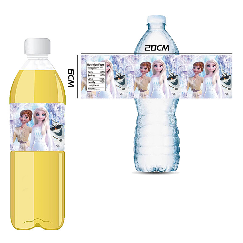 Mrożona naklejka Elsa dekoracja urodzinowa nadruk kreskówkowy mrożone naklejka na butelkę kubek do soku mrożone opakowania do etykiety na butelki
