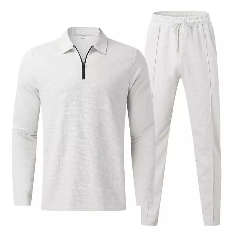 남성용 캐주얼 루즈한 편안한 스포츠 투피스 세트, 단색 긴팔 티셔츠 세트, 새로운 패션, 2024 용수철