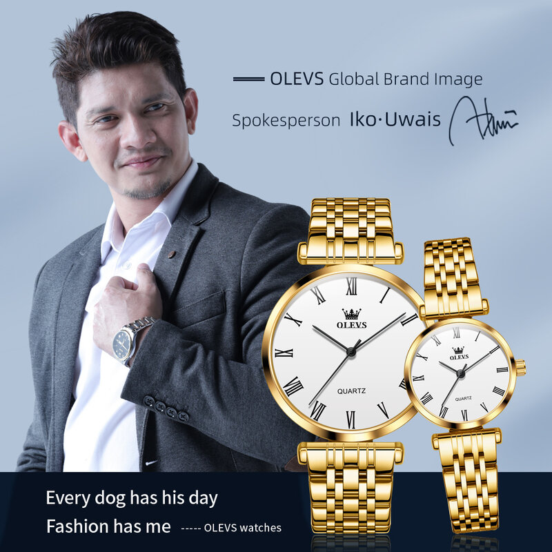OLEVS 오리지널 브랜드 커플 시계, 심플한 방수 쿼츠 시계, 럭셔리 로마 체중계 로맨틱 손목시계, 연인 시계