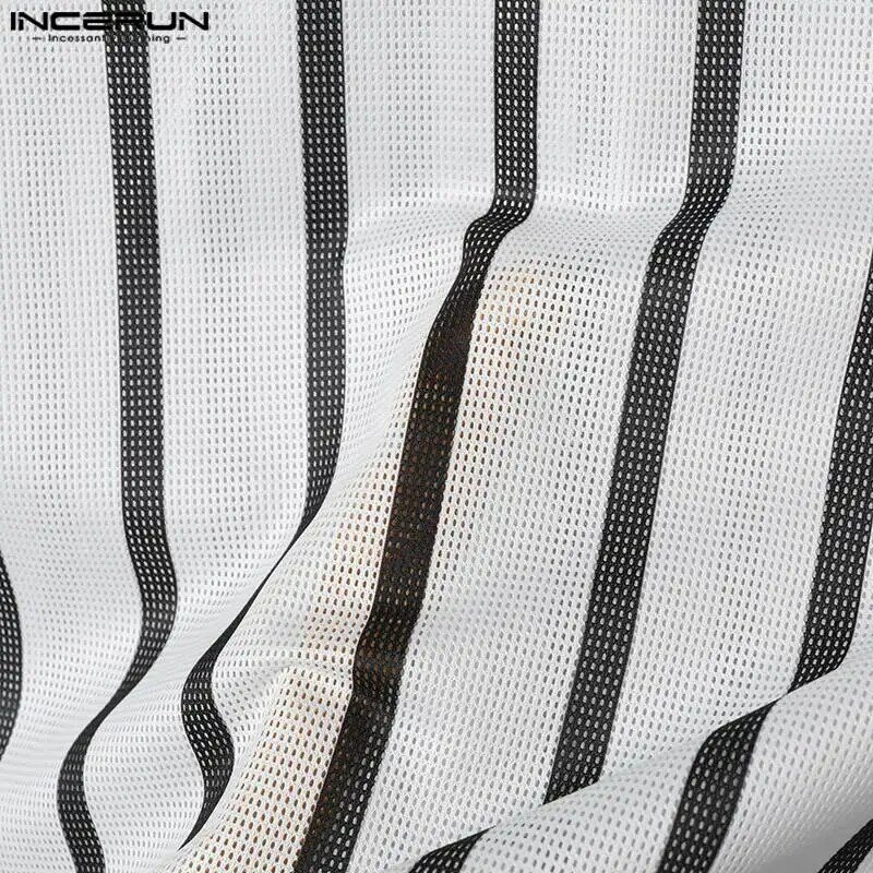 INCERUN Men Tank Tops Striped Summer V Neck Sleeveless Casual Male Vests Streetwear 2024 Transparent Fashion Men Clothing S-5XL