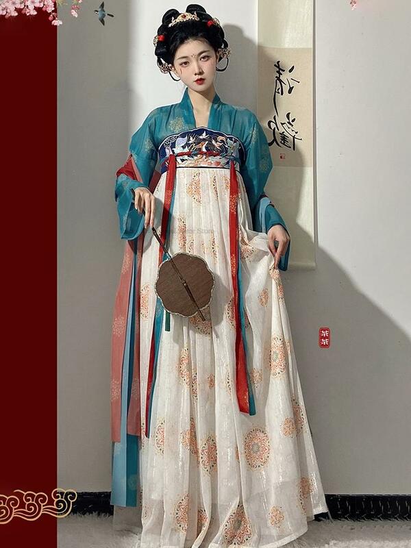 Chinese Style Hanfu Tang Dynasty Female Fairy Dress Set Spring Summer Daily Oriental Ancient Princess Cosplay Hanfu Dress Set