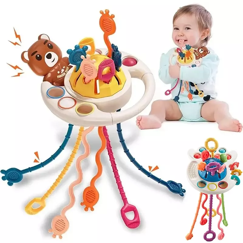 몬테소리 실리콘 풀 스트링 감각 장난감 0-12 개월 아기 1-2 세 아동용 교육 학습 장난감