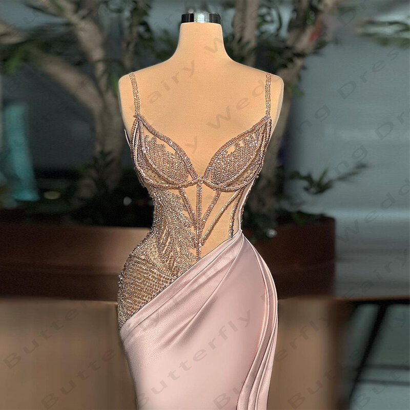 Vintage Women's Mermaid Evening Dresses Elegant Italian Noodle Shoulder Strap Princess Formal Prom Gowns Party 2024 فساتين سهرة